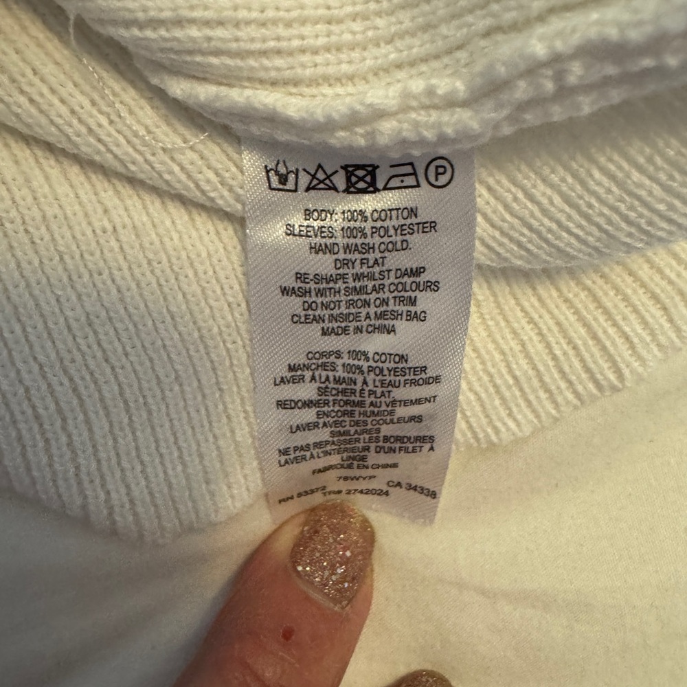 French Connection White Knit Cotton Top with Floral Appliqué Sleeves Worn Once L - Picture 8 of 8
